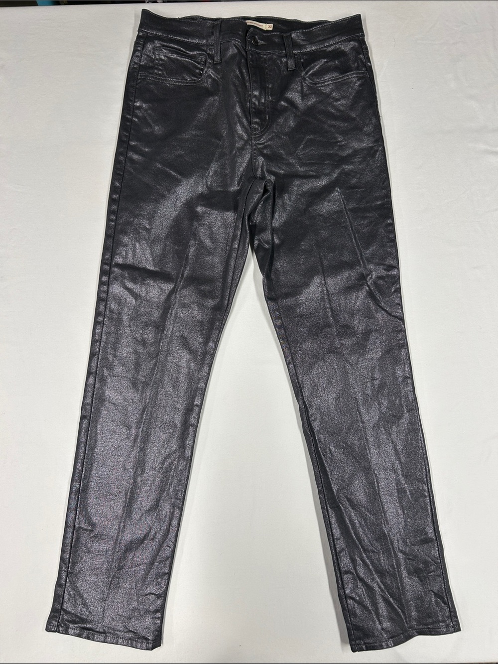 Levi’s 724 High Rise Straight Coated Denim Jeans Size 32 / 14 Metallic